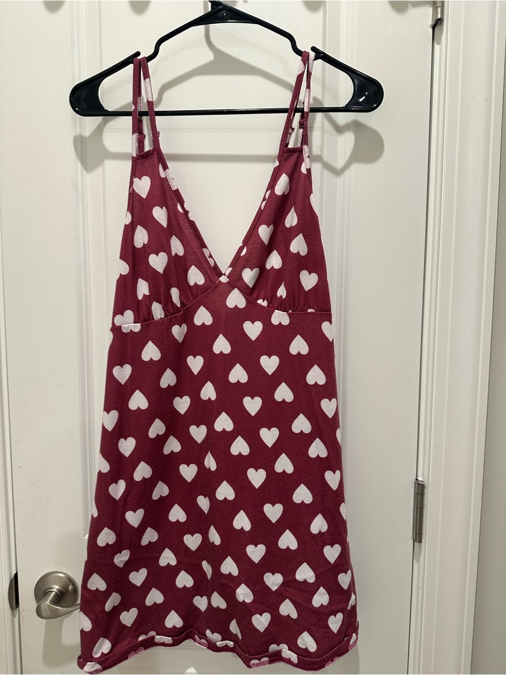 Women’s Heart-Print Burgundy Slip Dress